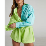 Casual Two Piece Sets Womens Outifits Shorts Fashion Set of Pants and Blouse Solid Color Cardigans Y2k Tracksuit