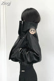 Leather Coats High Waist Stand Collar Short Length Techwear Punk Style Jackets Y2k Street Fashion Women Outerwear