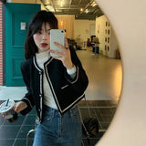 Vintage Cropped Jackets Women Elegant Black Single Breasted Short Coat Spring Autumn Korean Basic Loose Casual Outwear