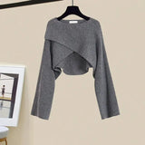 3 Piece Sets Womens Outfits Korean Casual Irregular Knitted Sweater +basic T-shirt +knitting Skirts Set Women