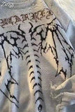 Retro Dark Gothic Round Neck Pullover Sweater Women's Y2K Fashion Trend Hip Hop Sweater Couple Casual Loose Sweater