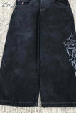 Letter Embroidery Jeans Woman Y2K New Street Hip Hop High Waisted Jeans Harajuku Punk Wide-Leg Pants Couple Baggy