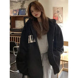 Streetwear Zip Up Hoodies Women Oversized Letter Print Sweatshirt Harajuku Korean Plus Fleece Thick Casual All Match