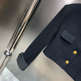 2022 Autumn Winter Stand Collar Single Breasted Buttons Slim Black Short Woolen Coat Women Jacket