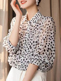Retro Beautiful White Wave Dot Polo Collar Seven-Sleeved Shirt Women's Spring And Summer Yang With Meat Cover