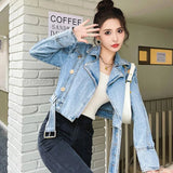 2023 Designer new Fashion Women's Gold Buttons blue Denim Motorcycle Biker zipper Jean