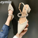 sandals women's summer high heels 2022 new pointed toe back straps rhinestone fairy wind thick heel shoes