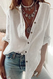 Street Hipster Pure Color Cotton Sleeves Loose-fitting V-neck Long Women's