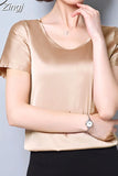 womens tops and blouses 2023 women shirts casual Silk O-neck sling top satin short sleeve stretch Solid blouse 2126