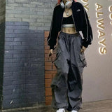 Hip Hop Women Cargo Pants Streetwear All Match Y2K Wide Leg Pants Korean Elastic Waist Sweatpants Female Chic