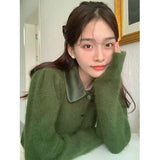 Elegant Knitted Cardigans Women Cropped Patchwork Sweater Coat Korean Solid Slim Knitwear Jackets All Match Jumper