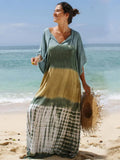 Queens Blue Floral Print Rayon Cotton Women Bohemian V Neck Batwing Sleeves Dress Robe Kimono Boho Bikini