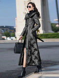 90% duck down coat fashion brand hooded X-long down jacket women's over the knee Slim thicker warm