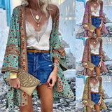 068 Spot Fashion Women's Wear Summer 2025 Thin Loose Bohemian Long Sleeve Print Medium Long