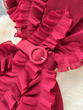 Women Irregular Pleated Party Long Dress Elegant Vacation Beach Draped Ruffle Vestidos Female Short Sleeve Maxi Robe
