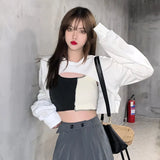 Women's Sweatshirt Casual Hoodies Crop Top Women O-Neck Pullover Long Sleeve Irregular Short Loose Solid Streetwear