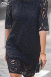 Embroidered Summer Dress Women Elegant O Neck Mini Dress Ladies Hollow Out Lace Short Dress Casual Hollow Loose