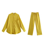 Women Pants Suit Spring Casual Solid Suit Female Long Sleeve Shirt Tops & Trousers Two Piece Sets New