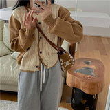 Streetwear Knitted Cardigan Women Patchwork Cropped Sweater Coat Korean Knitwear Jackets Casual Harajuku Jumpers