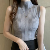 Tank Top Fashion Solid Slim Sleeveless Knit Sweater Autumn Basic Shirts Casual Blouse Vest Blusas Jumpers Elegant