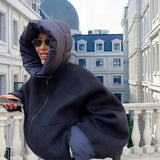 Removable Puffer Hoddie Patchwork Zipper Jacket- Outfit
