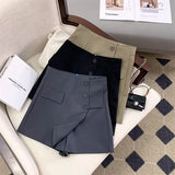 Women Shorts Skirts Korean Irregular A Line Wide Leg Shorts Office Lady Elegant High Waist Solid Casual Suit Short