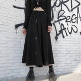 Harajuku Cargo Skirts Women High Waist Buckle Irregular Skirts Gothic Punk Freely Adjustable Black A Line Midi Long