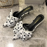 Spring Pointed Toe Stiletto Heel Kitten Heels Bow Heel-Free Slippers for