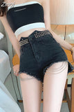 High Waist Tassel Denim Shorts For Women Summer Blue Rivets Short Jeans 2023 Summer Sexy Hot Jeans Shorts Woman