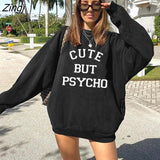 But Psycho Letter Print Funny Women Sweatshirts Long Sleeve Harajuku Sweatshirt Pillovers Drop Shoulder Casual Sport