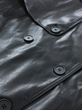 Autumn Long Oversized Black Faux Leather Trench Coat for Women Raglan Long Sleeve Double Breasted Brown Korean