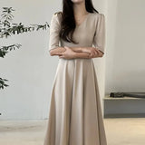French Style Puff Sleeve Fashion Black Wedding Maxi Dresses for Women Party V-Neck Evening Long Dress Elegant Summer