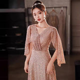 Dress Light Luxury Niche Banquet Host Graduation Dress 2025 New Champagne Long-Sleeved Art Exam
