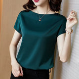 Lady Tops Summer Short Sleeve Blouses Satin Blouse Women Shirts Fashion Simple Solid Plus Size Loose Shirt Blusas