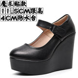 8CM High Heel Heel Leather Shoes 3CM Thick Waterproof Table Comfortable Loose Cake Shoes Round Head Light Magic Stick Single Shoes