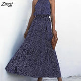 Elegant Sexy beach long Dress Women Print Flowers Polka-dot strap Ladies Halter boho dress women vestidos 2021