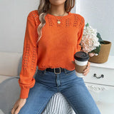 Wind Shooting Autumn And Winter Casual Pure Color Hollow Lantern Sleeve Sweater Women's
