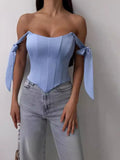 Slimming Small Blouse Female Feeling Dew Back Strap Collarbone Irregular Fish Bone