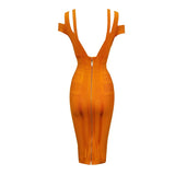 2021 Spaghetti Strap Solid Women Bandage Dresses Hollow Out Sleeveless Mid-Calf V-Neck Night Club Fashion Women