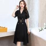 summer fashion suit collar dress female celebrity temperament mid-length French dress with waist and thinness reducing