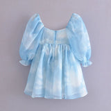 Short Sleeve Puff Tulle Mini Dress-Outfit