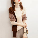 Winter Women's High Collar Patchwork Irregular Sweater Lady Elegant Fashion All-match Knitting Pullover Bottoming
