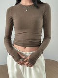Basic Solid Long Sleeve Crop Top- Outfit