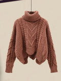 Winter Vintage Two Piece Sets Women Outfit Ladies Warm Thick Twist Turtleneck Knitted Sweater+mesh Skirt Set Women