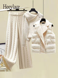 Warm 3 Piece Set Women Pullover Sweater + Wide Leg Pants +Lamb Wool Vest Outfits Knitted Suit Tracksuit Womens