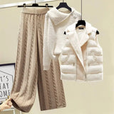 Warm 3 Piece Set Women Pullover Sweater + Wide Leg Pants +Lamb Wool Vest Outfits Knitted Suit Tracksuit Womens