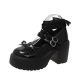 Wind Bow Tie Thick Soles Increase Thin Thick High Heels Summer New French High-End Small Leather