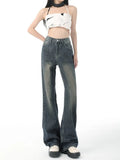 Jeans Pants Women Vintage Denim Ladies Jeans High Waist Fashion Pocket Trousers Wide Leg