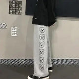 straight print women's pants Korean version ins elastic waist loose wide-leg mopping pants street hip-hop ulzzang