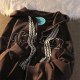 High Street Flocking Letter Hooded Sweater Men and Women Loose Niche All Match Cardigan Jacket Oversized